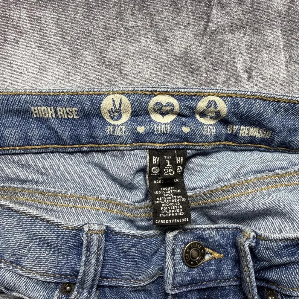 BY REWASH Shorts Jorts 1/25 Blue High Rise Denim Distressed Cutoff